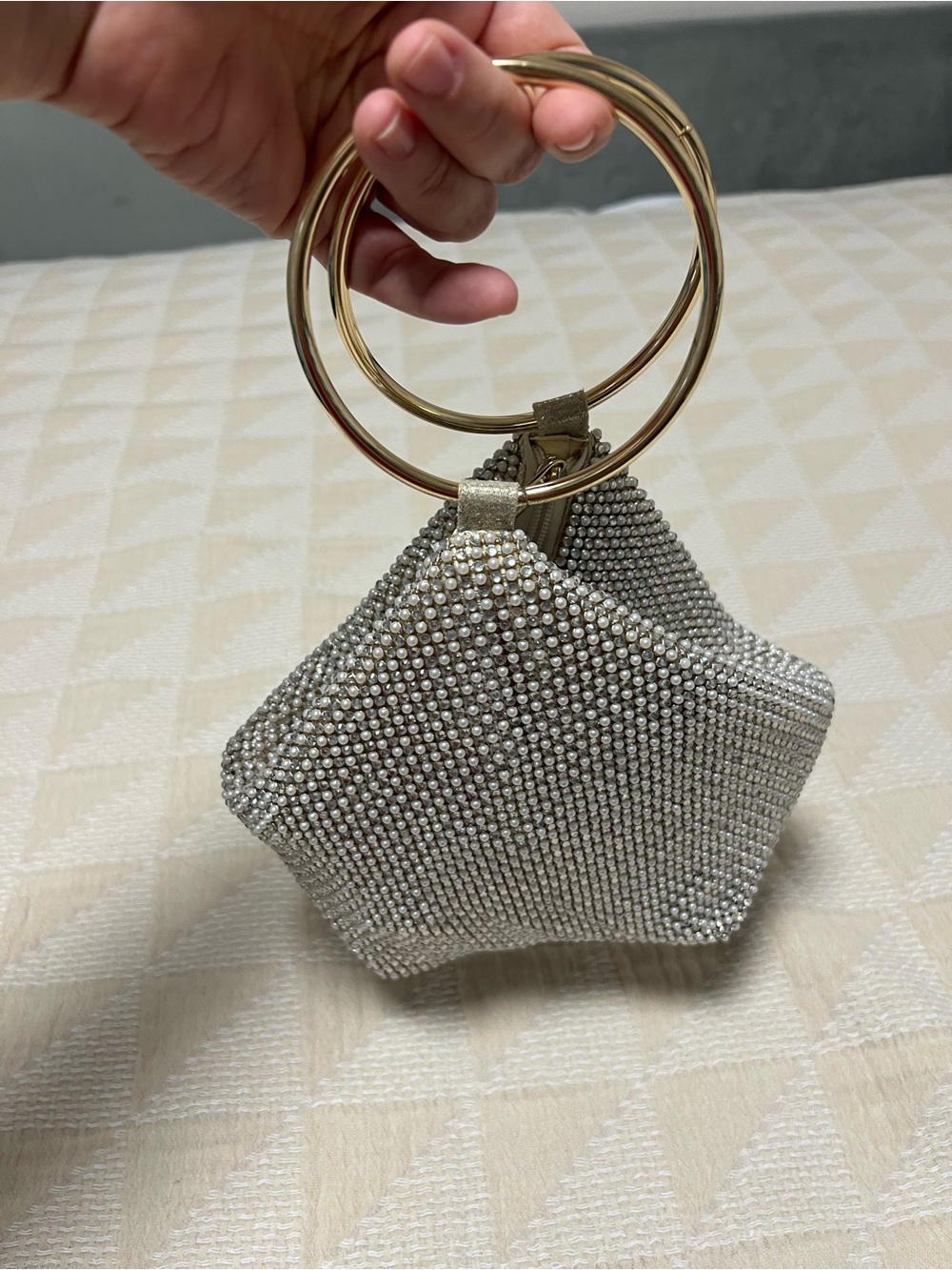 Sparkly Silver Wristlet Bag with Gold Ring Handles